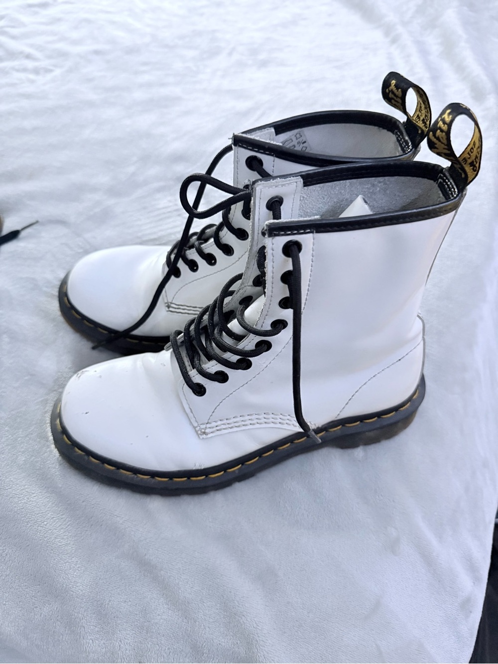 Dr. Martens White Leather Lace-Up Combat Boots with Black Trim - Picture 5 of 6